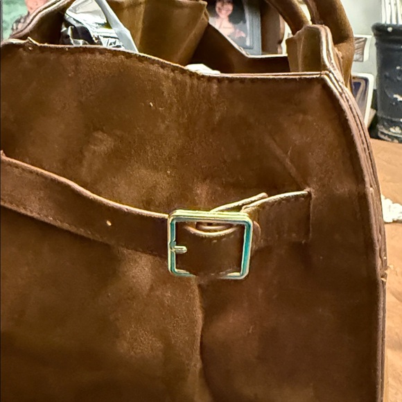Classic faux Suede Tote Bag in Brown - Picture 5 of 8